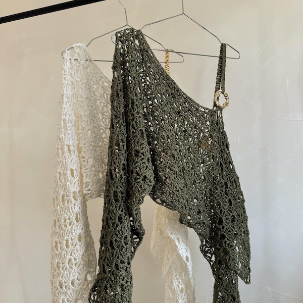 Crochet Asymmetric Lace Poncho Tee Pattern (UK Terms) Digital Download PDF