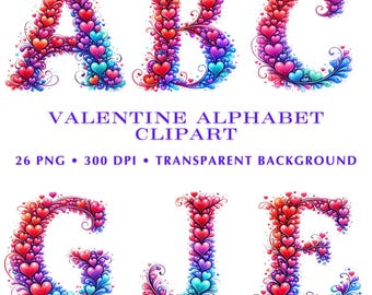 Aquarel hart brief clipart | Valentijnsalfabet, png (digitale download)