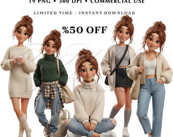 Cozy Girl Clipart Bundle | Winter  PNG Set | Printable Stickers | Planner Scrapbook