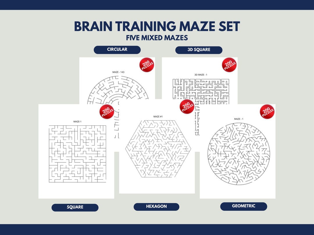 Brain Training Maze Set – 5 Mixed Mazes Puzzle PDF With Answers - Etsy