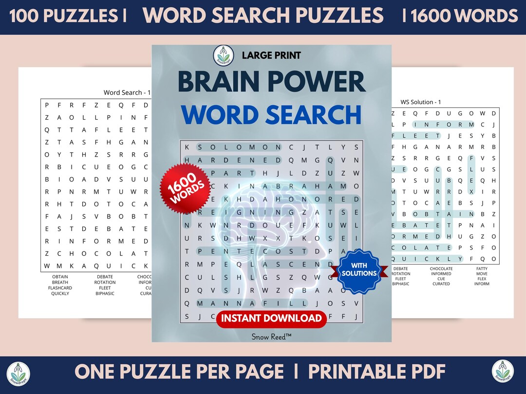 Brain Power Word Search Puzzles | Cognitive Activity Book (PDF Download ...