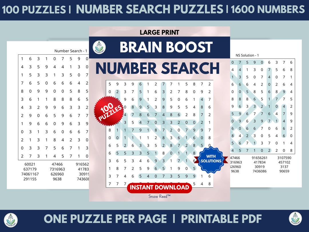 Brain Boost Number Search Printable Puzzles | Cognitive Activity PDF ...