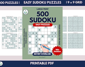 500 Easy Sudoku Puzzles – Printable Brain Teasers for Adults, Teens (PDF Download)