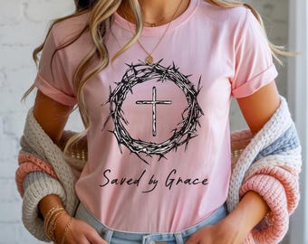 Saved By Grace T-Shirt: Christian Cross Graphic Tee