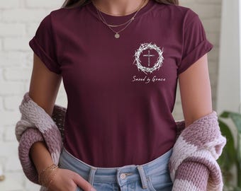 Saved By Grace T-Shirt: Christian Cross Graphic Tee