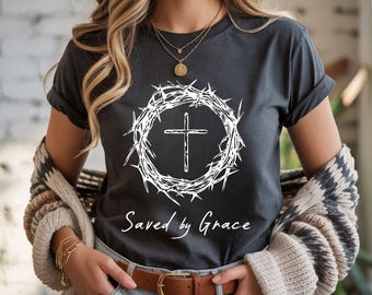 Saved By Grace T-Shirt: Christian Cross Faith Tee