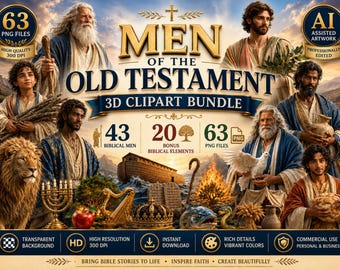 Ensemble d'images PNG d'hommes bibliques | Images clipart des hommes de l'Ancien Testament | 43 personnages bibliques | Images clipart chrétiennes | Ressources pour l'étude biblique