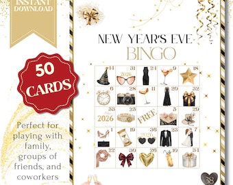 New Year's Bingo Game, 50 Happy New Year's Eve Bingo Cards, New Year's Activity For Kids, New Year's Party Game, New Year's Class Activity