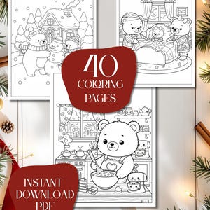 christmas bear coloring pages, cute winter printable, holiday coloring book, cozy christmas activity, festive kids art pages, digital coloring pdf, winter bear coloring