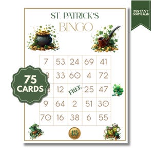 75 St. Patricks Day Bingokort Spel, St. Patricks Day Bingo, St. Patricks Day Spel för Barn, St. Patricks Day Partyspel, St. Patricks Day Spel