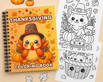 Thanksgiving Coloring Book Printable | 38 Unique Fall Pages for Kids & Adults | Relaxing Holiday Activity | Instant DownloadPDF