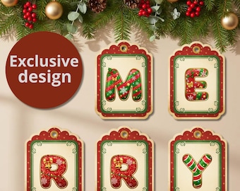 Merry Christmas Banner Printable | Christmas Garland Decor | Holiday Party Banner | Large & Small Letters | Xmas Decoration | Instant PDF
