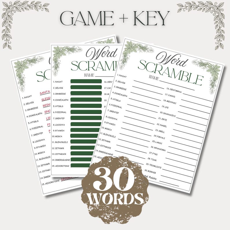 Wos Rid 30 Christmas Word Scramble Printable Pack | 20-word & 30-word Versions ...