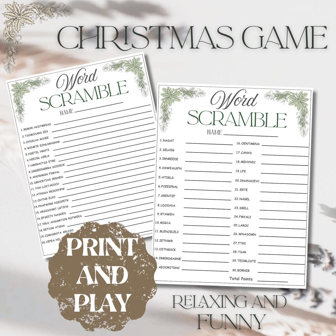 Wos Rid 30 Christmas Word Scramble Printable Pack | 20-word & 30-word Versions ...