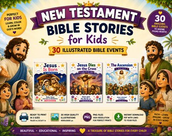 Bible Stories for Kids, 30 New Testament Bible Posters, Sunday School Printable, Christian Classroom Decor, Bible Lessons for Kids