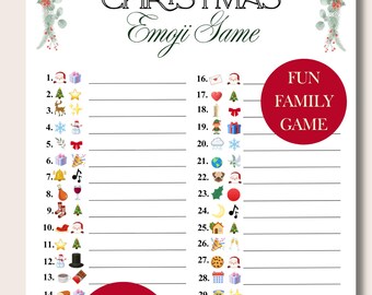 Christmas Emoji Game, Christmas Game, Printable Holiday Games For Kids, Family Christmas Games, Christmas Guess The Emoji, Emoji Pictionary