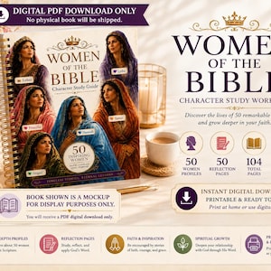 Quaderno di studio sulle donne della Bibbia, Studio di 50 personaggi femminili, Guida allo studio biblico in PDF, Diario di riflessione cristiana, Ministero delle donne