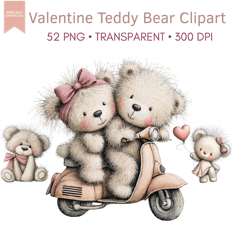 Valentine Teddy Bear Clipart PNG Bundle (52) | Cute Watercolor Bears ...