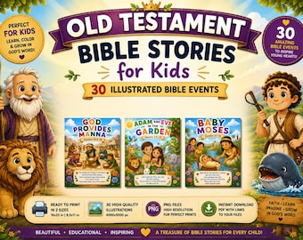 Bible Stories for Kids, 30 Old Testament Bible Posters, Printable Sunday School Decor, Christian Classroom Wall Art