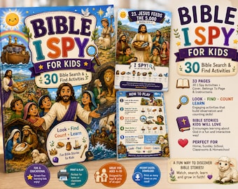 Bible I Spy for Kids, 30 Bible Stories Activity Book, Bible Activities for Kids, Sunday School Printable, Christian Kids Games, Homeschool PDF