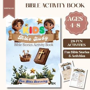 Kids Bible Activity Book Printable, Bible Stories for Kids, Sunday School Activities, Christian Coloring Pages, Bible Lessons for Kids