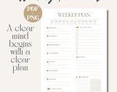 Printable  Weekly Planner | Printable Weekly To-Do List PDF + PNG, US letter , Digital Download, Minimalist Design Templates