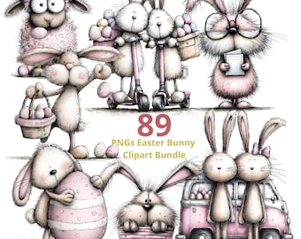 Easter Clipart Bundle 89 PNG, Cute Easter Bunny Clipart, Kawaii Easter Clipart Bundle, Commercial Use Bunny PNG, Transparent PNG Graphics