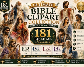 Bible Clipart Bundle | 181 Bible Characters PNG | Christian Clipart | Biblical Characters | Watercolor Bible PNG | Commercial Use