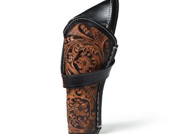 Handmade Leather Cross Draw Holster: Western Cowboy Revolver Dark Brown
