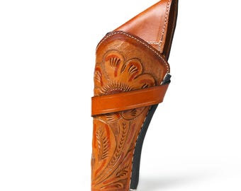 Funda de cuero repujado a mano con diseño de cruz, color tostado, estilo vaquero occidental, con diseño floral, decoración rústica, regalo para cazadores.