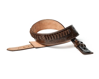 Handgemaakte donkerbruine leren patroonriem - Western cowboy munitieriem, actie schietuitrusting - 20 patroonlussen - Kerstcadeau voor papa