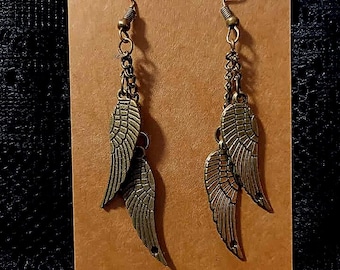 Orecchini pendenti steampunk, metallo misto, ingranaggi, ciondoli a forma di ali, gotici, gioielli