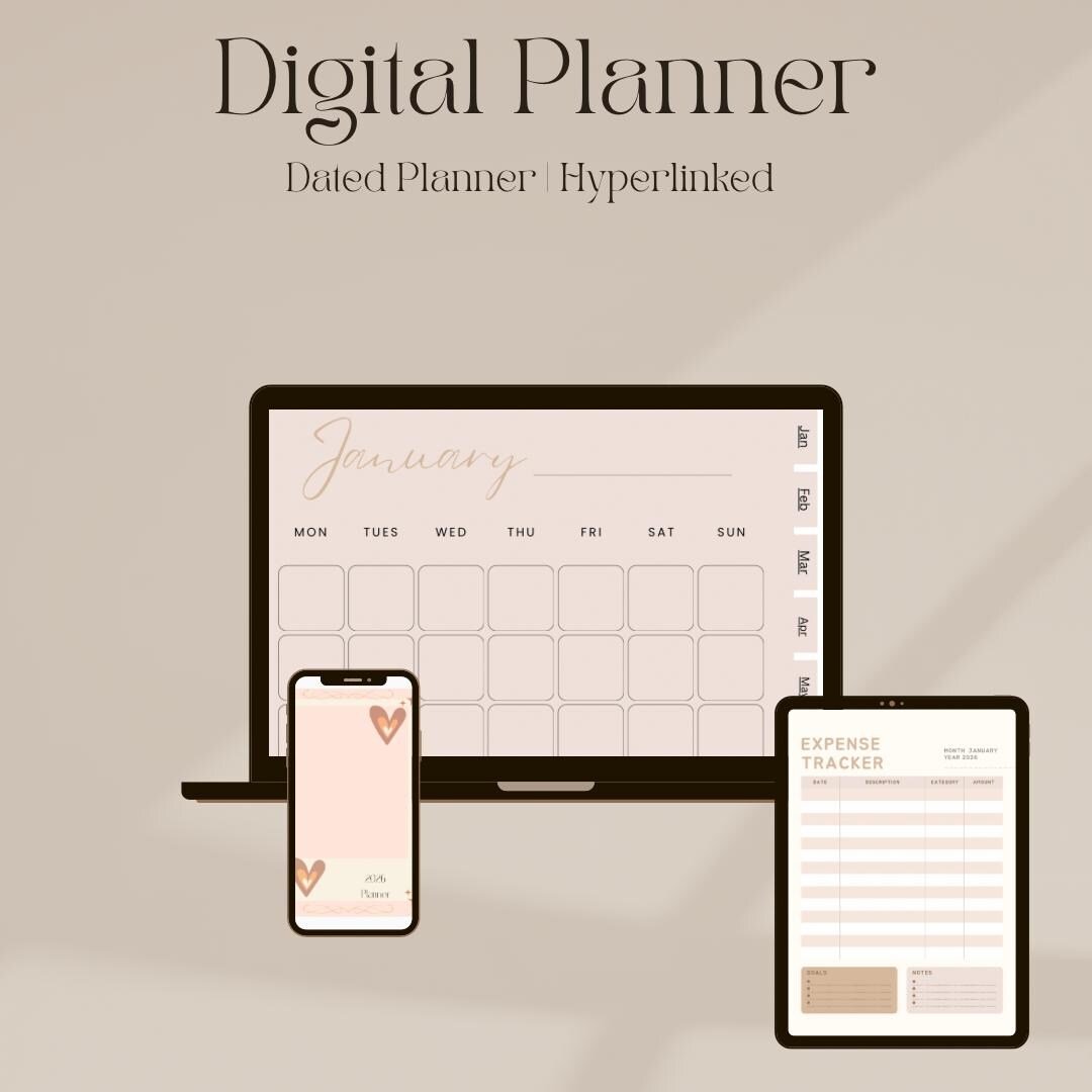 Neutral 2026 Digital Planner. Dated Monthly Planner for Goodnotes ...