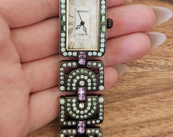 Heidi Daus Art Deco Crystal Face Ladies Woman Watch - Etsy display picture 1