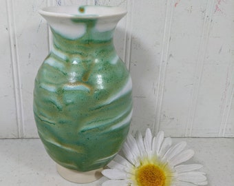 Beach Pottery Vase Seafoam Green Glaze Urn Hand Thrown 8" Vessel Abstract Coastal Art Vase Handmade Ceramic Sea Foam Blue Green Jardiniere