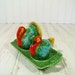 Antique Turkey Salt & Pepper 3 Piece Ceramic Set - Vintage Hand Painted Red Greens Blues Pottery Pieces - Thanksgiving Celebration Table Set