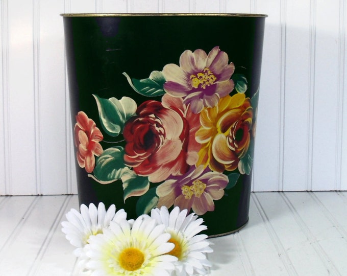 Black Metal Waste Can Vintage Harvell Toleware Bin All Etsy