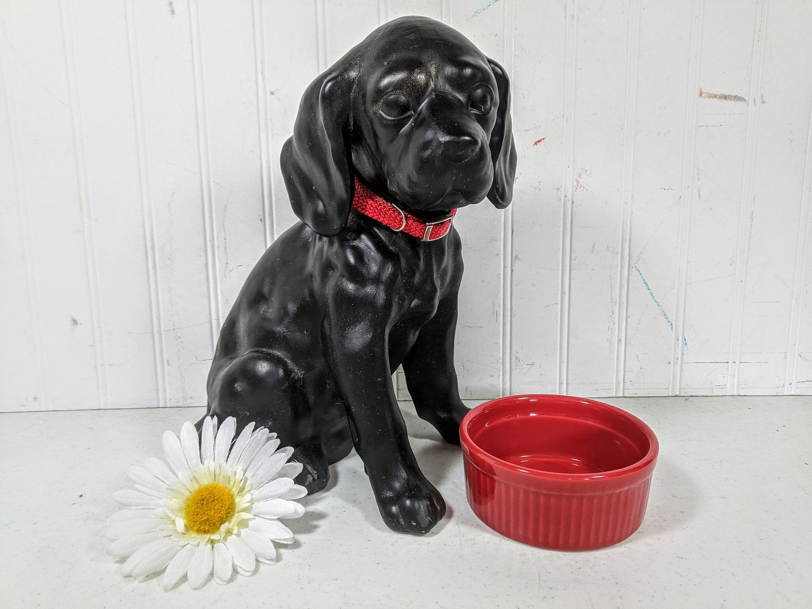 Black Labrador Dog Ceramic Figure 12 Sitting Dog Statue With Red Collar Black Lab Puppy Dog