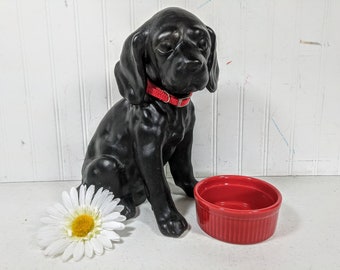 Black Labrador Dog Ceramic Figure 12" Sitting Dog Statue with Red Collar Black Lab Puppy Dog Companion Pet Collector / Indoor Memorial Piece