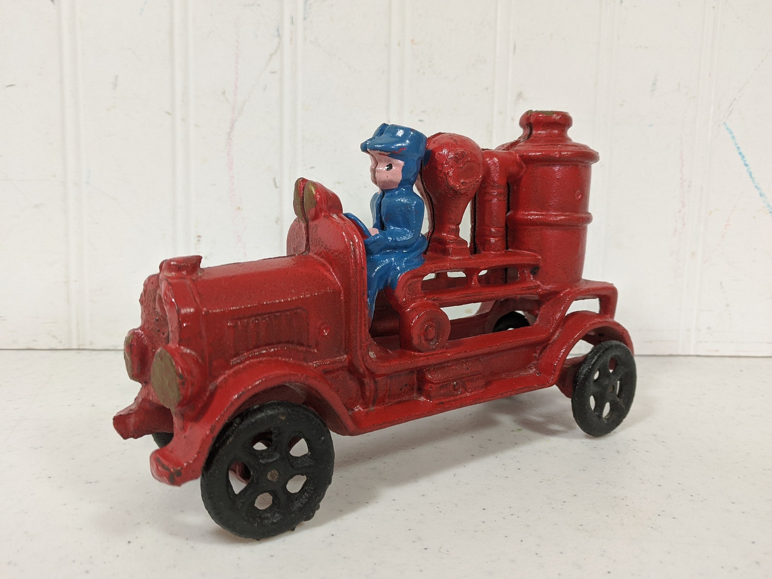 Cast Iron Fire Truck With Fireman Red Metal Firetruck & Blue Etsy