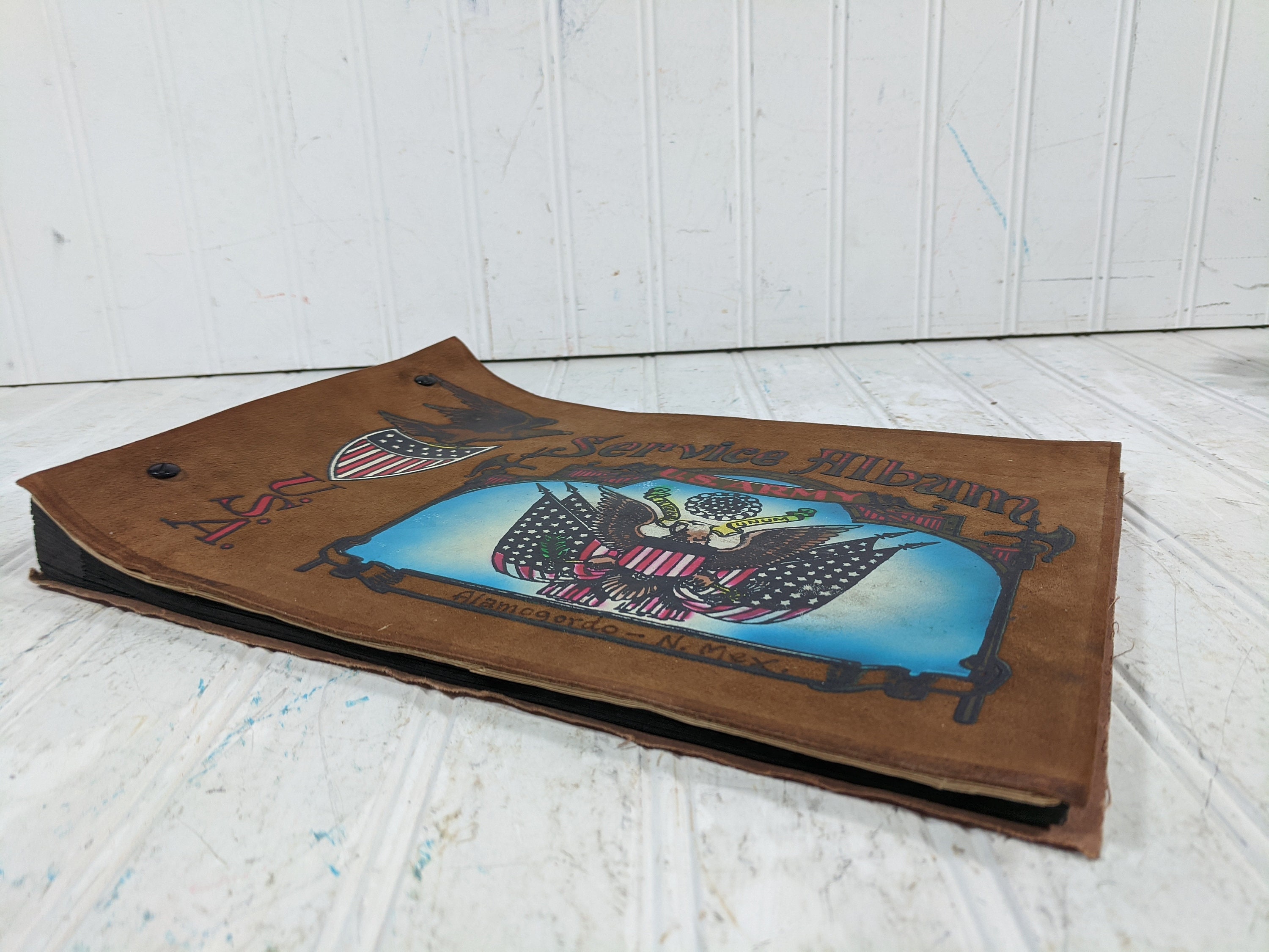 US Army Service Album Leather Suede Cover Hand Painted Eagle Etsy