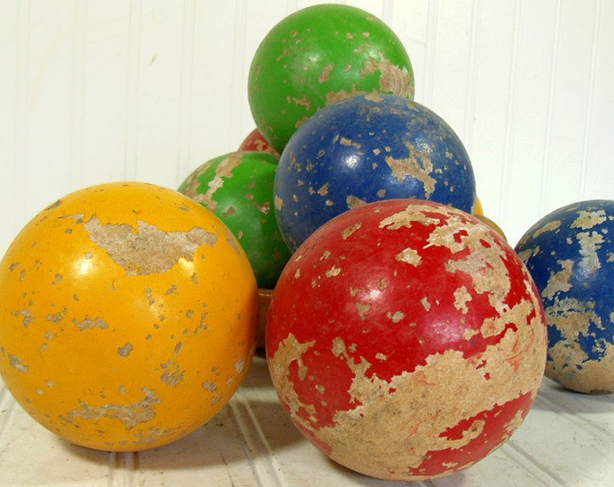 Chippy Paint Wooden Bocce Balls Complete Set Vintage Lawn Etsy
