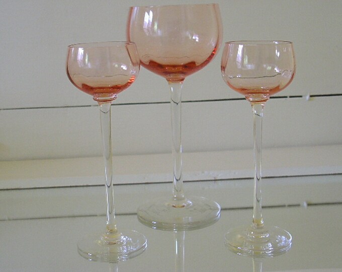 Pink Crystal Stemware Set of 3 Vintage Handblown Glass Collection Etsy