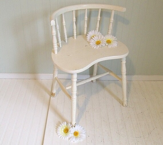 Vintage White Wooden Vanity Chair Retro Kidney Shaped Etsy