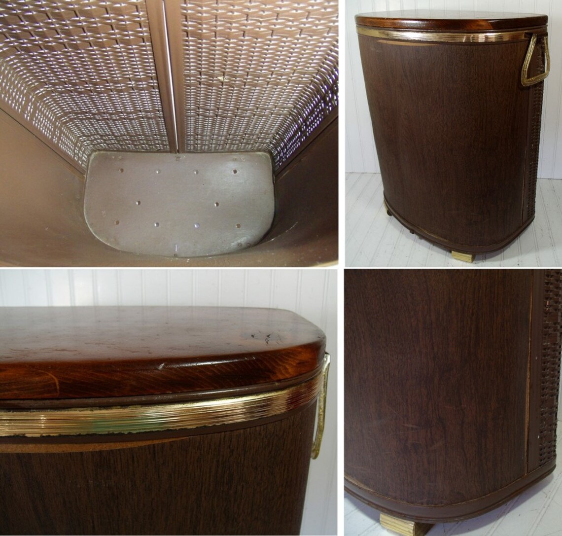Vintage OverSized Dark Brown Wicker & Wood Clothes Hamper Etsy
