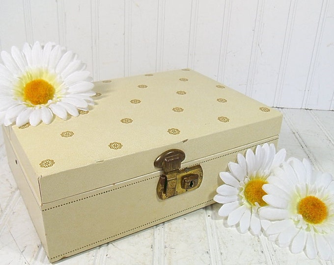 Vintage Mele Hard Shell Jewelry Box Ivory With Gold Trim Etsy