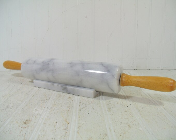 Vintage Marble Rolling Pin With Matching Rest White & Grey Etsy