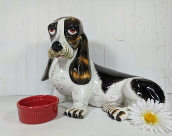 Basset Hound Statue XL Made In Italy Very Large Ceramic Basset Dog Figure Hand Painted Mid Century Sculpture Dog Lover Collector Memorial