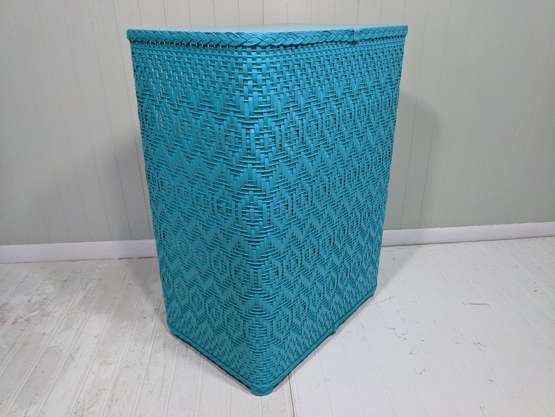Standing Wicker Shelf Turquoise Blue Wood & Wicker Book ...