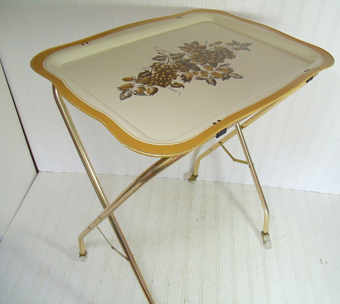 Vintage Harvest Gold Trim Metal Folding Tray Tables Set of 4 Etsy